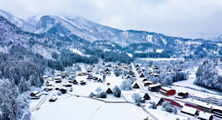 Snow-Covered Nordic Village.