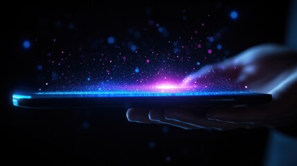 Person Holding a Cell Emitting Glowing Light in a Dark Environment Creating a Mysterious and Enigmatic Atmosphere