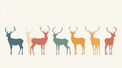 Naklejka premium Majestic Deer Silhouettes: A Colorful Array of Antlered Grace in Nature's Palette