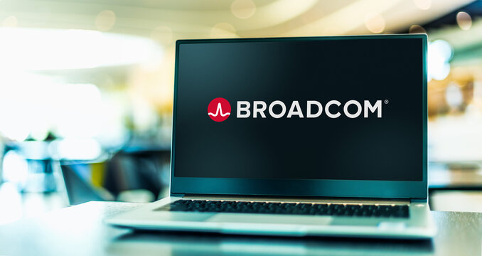 Laptop computer displaying logo of Broadcom