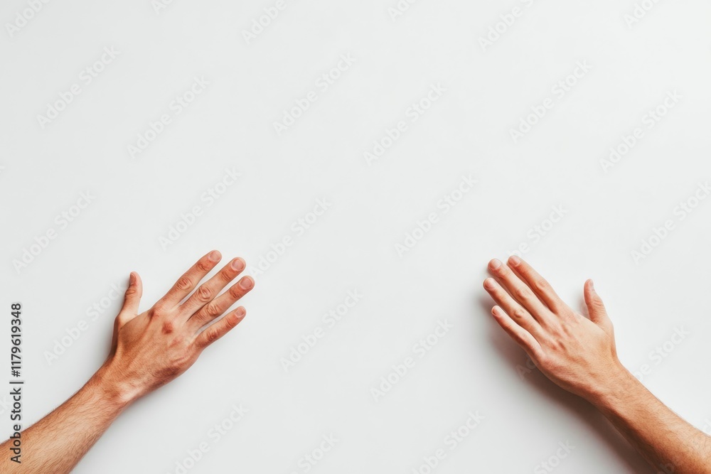 Poster hands positioned symmetrically on light gray background with ample empty space for text and design e