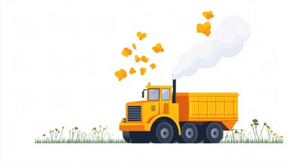 Naklejka premium Yellow Dump Truck in a Field: A Modern Industrial Illustration