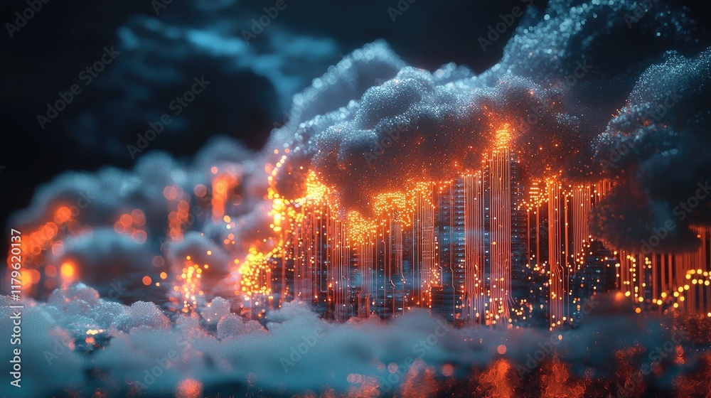 Aufkleber A vibrant digital representation of cloud storage, featuring glowing circuits and flowing data streams, embodying modern technology and innovation in a captivating way.