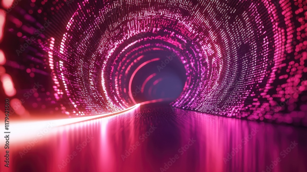 Fototapete explore a captivating abstract digital tunnel, featuring glowing lines and matrix code, representing