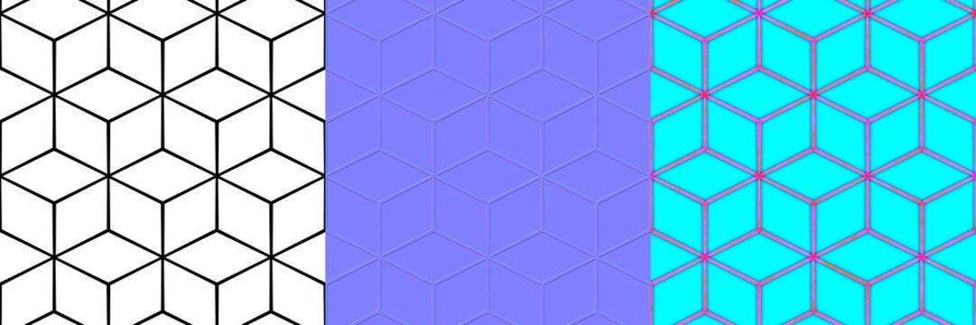 Isometric box flat avant-garde seamless tiled texture height map normal map RGB mask AO map