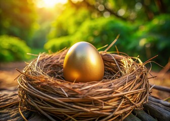Obraz premium Golden Egg in Bird Nest - Spring Nature Photography