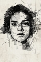 Artistic hand-drawn portrait poster, expressive sketch lines, soft shading, and a creative, unfinished feel