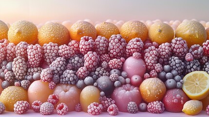 A close-up of juicy berries and citrus fruits, placed on the lower half of the image 