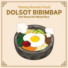 Yummy Korean Food illustration vector, Dolsot Bibimbap, Hot Stone Pot Mixed Rice