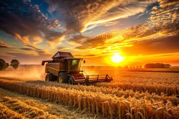 Fototapeta premium Golden Harvest: Double Exposure of Cornfield and Setting Sun