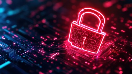 Intricate Lock Mechanism Glowing Red Amidst Complex Electronic Circuitry Showcasing Technology and Security Innovations