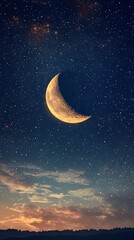 Fototapeta premium Celestial Moonlit Sky, Starry Night, Golden Sunset