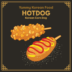 Yummy Korean Food illustration vector, Hotdog, Korean Corn Dog