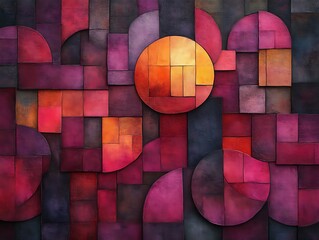 Fototapeta premium Abstract geometric artwork with warm and cool tones.