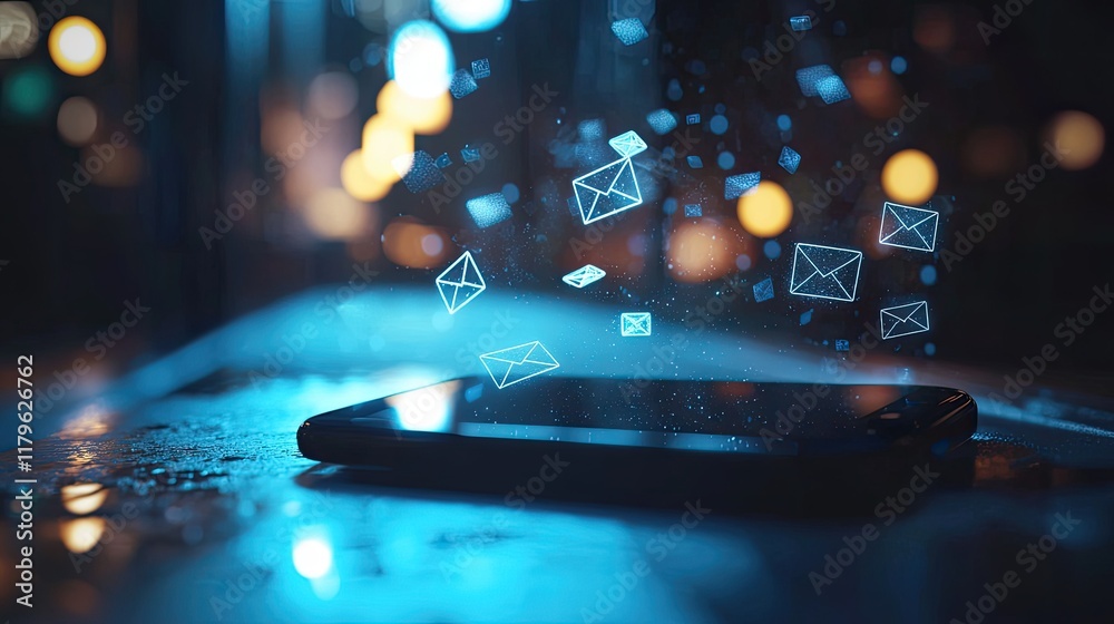 Aufkleber Modern Communication Concept with Smartphone and Digital Email Icons Signifying Instant Messaging and Connectivity in a Bright Environment