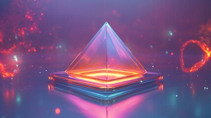 Vibrant Digital Painting: Glowing Crystal Pyramid in Mystical Setting. AI Generated