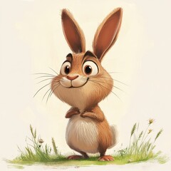 Obraz premium A Happy Brown Bunny Standing in Grass