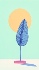 Vibrant Blue Leaf Illustration: Minimalist Digital Art Against Pastel Background. AI Generated