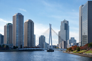 Obraz premium Skyscrapers of Century Park Tower is a residential building in the River City 21 building complex in the Chuo special ward of Tokyo, Japan.