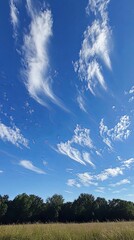 Fototapeta premium Stunning Sky with Fluffy Clouds Over a Peaceful Field