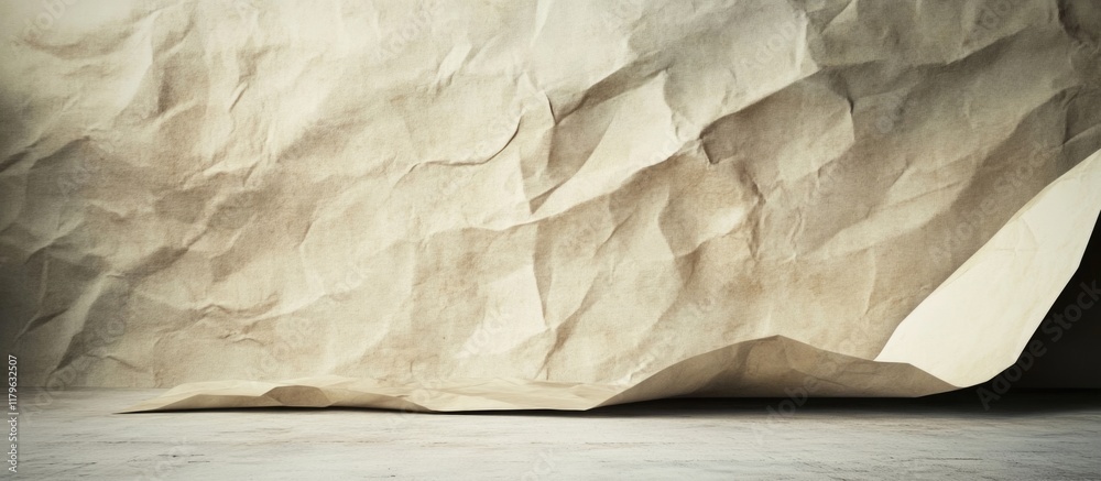  textured beige crumpled paper background with expansive empty space for text display in a minimalist