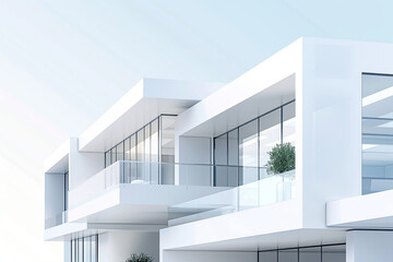 Obraz premium Modern airy minimalistic architecture with large glass windows and clean lines