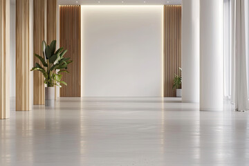 Spacious modern interior with minimalistic design and greenery