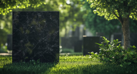 Lapide di marmo nera. Spazio per testo o messaggio.