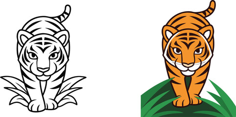 Tiger Cub Illustration Coloring Page, Cartoon, Jungle Animal