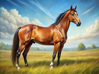 Obraz premium Graceful Bay Horse Hand Drawing, Elegant Equine Sketch, Rule of Thirds Composition