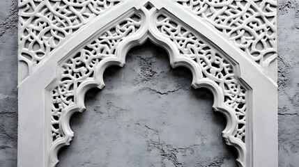 Intricate White Architectural Archway Against Grey Wall