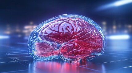 Stunning 3D Render of a Translucent Brain in a Futuristic Lab Setting. AI Generated