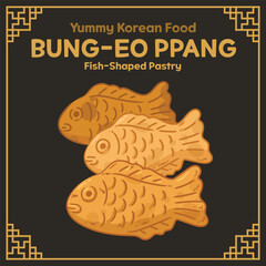 Yummy Korean Food illustration vector, Bungeoppang, Fish-Shaped Pastry