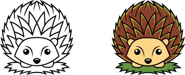 Adorable Hedgehog Coloring Page Cute Spiky Mammal Illustration