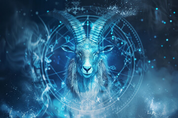 Fototapeta premium Astrological abstract composition with concept of Capricorn zodiac sign symbol, abstract vivid composition consists of fictional unreal fantastic vision on background