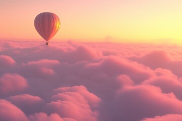 Fototapeta premium Hot Air Balloon Sunset: Dreamy Sky Aerial View with Pastel Colors and Scenic Beauty