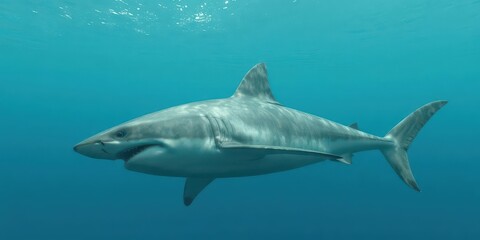 Obraz premium Large great white shark isolated, swimming gracefully, transparent background, marine life
