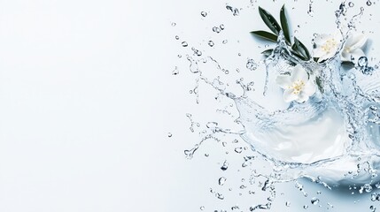 Refreshing Water Splash with Jasmine Flowers and Cream Skincare and Beauty Concept