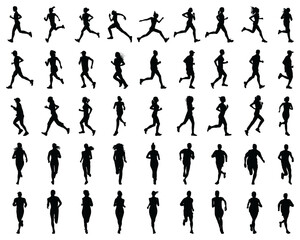 Black silhouettes of runners on white background