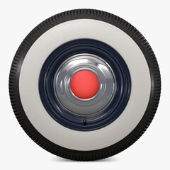 Illustration 3D of a vintage 1950s retro car wheel, designed for automotive enthusiasts and showcasing a classic, timeless look