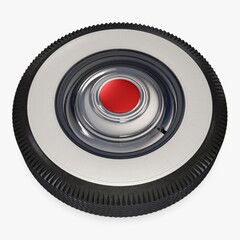 Illustration 3D of a vintage 1950s retro car wheel, designed for automotive enthusiasts and showcasing a classic, timeless look