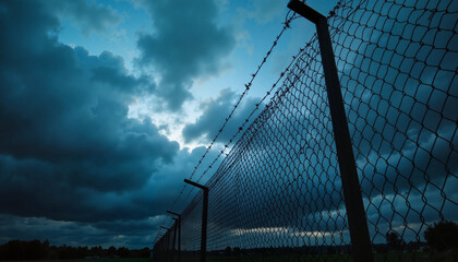 Dramatic view of a fence under a moody sky on International Holocaust Remembrance Day