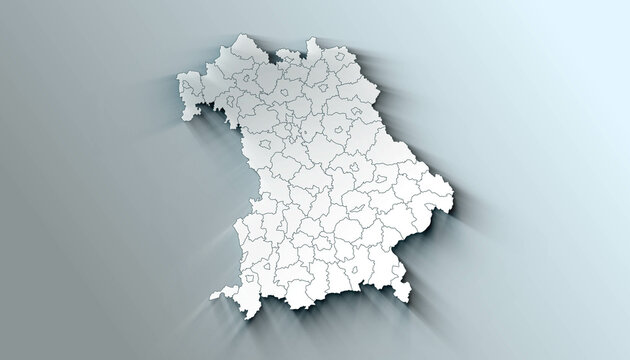Minimalist 3D Map of Bavaria Germany Administrative with District Borders