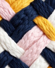 Colorful Knitted Wool Texture Background Navy Pink White and Yellow Yarn