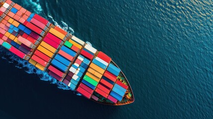 Imposing Container Ship Navigating Through Open Ocean Waters Against a Backdrop of Clear Blue Sky and Gentle Waves