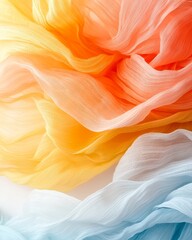 Fototapeta premium Elegant Draped Pastel Fabric Soft Blue Orange Yellow Silk Texture Background