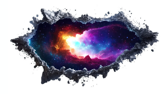 one single rift through space and time isolated on solid white background clipping path