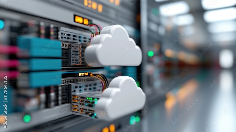 Poster dynamic cloud server architecture featuring multiple servers interconnected in an innovative and eff