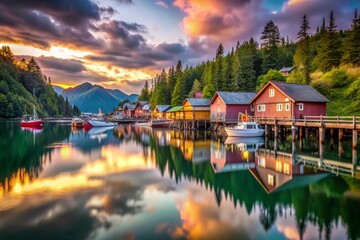 Fototapeta premium Halibut Cove Alaska: Long Exposure Seascape at Dusk