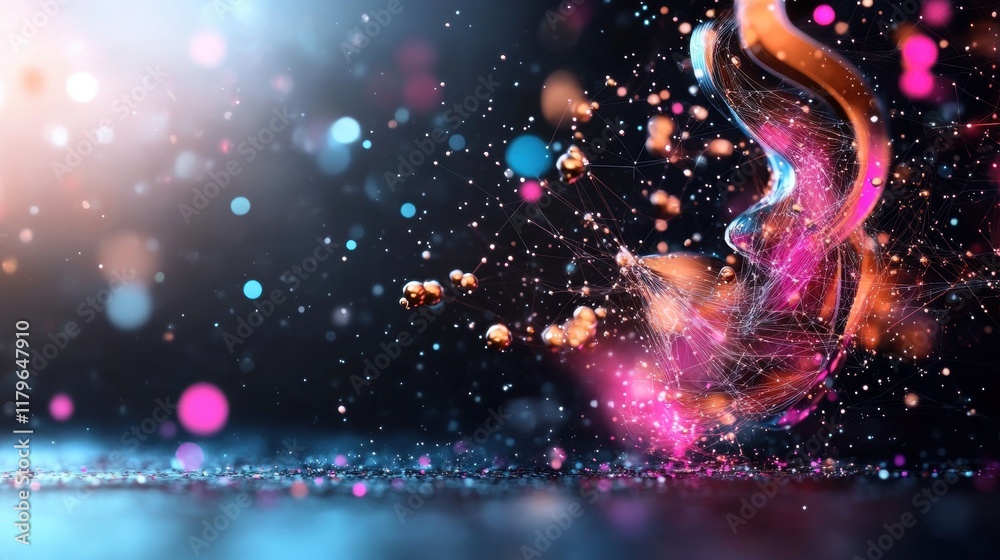 Poster vibrant abstract background featuring colorful lights and shimmering particles creating a dynamic an